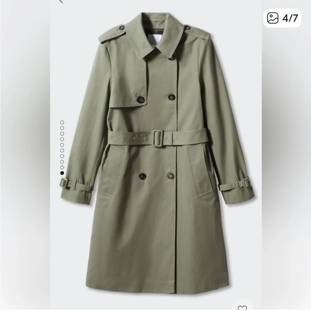 NWT Mango Classic Trench Coat with Belt Green Cotton Size S - Picture 7 of 13
